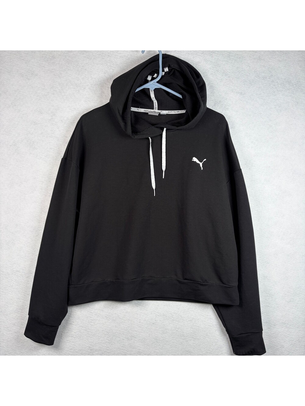 Puma Black Pullover Hoodie with White Logo and Drawstrings